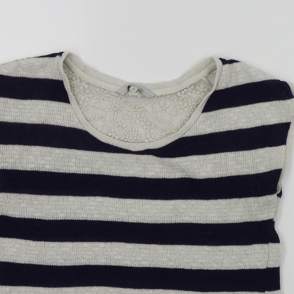 Peacocks Womens White Striped  Pullover Jumper Size 10  - Lace back