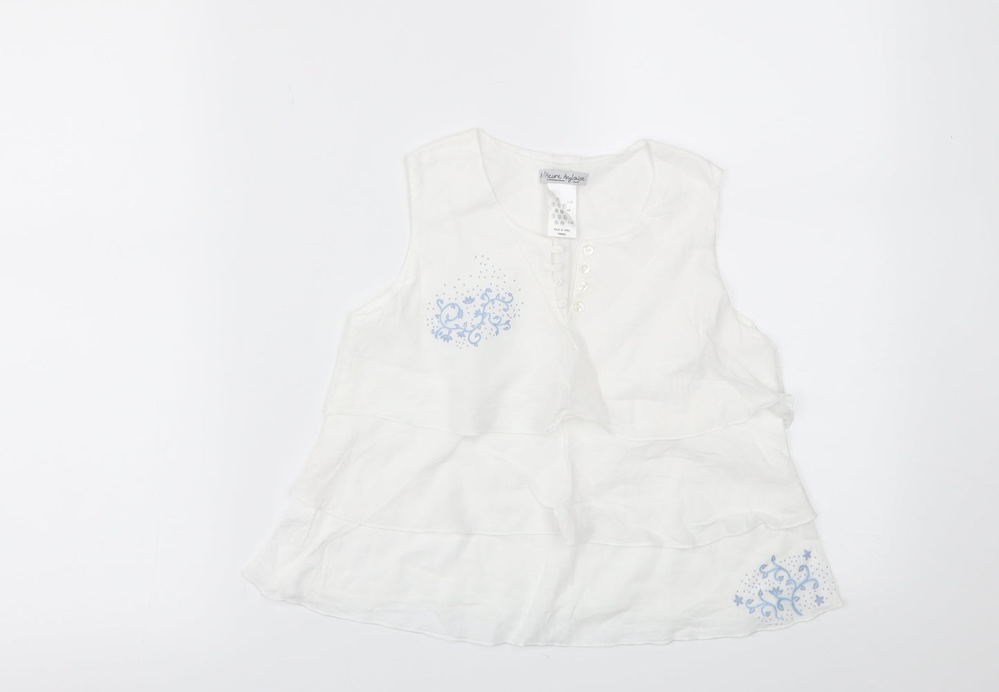 Preworn Womens White Floral  Basic T-Shirt Size S