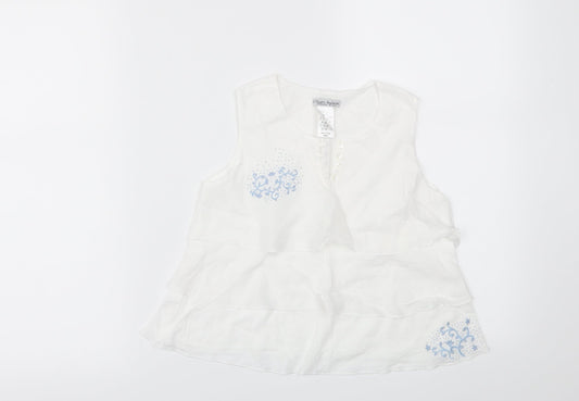 Preworn Womens White Floral  Basic T-Shirt Size S