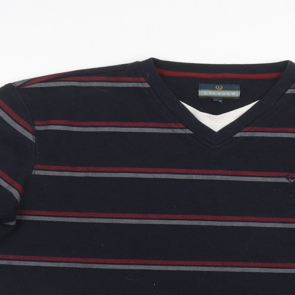 Lincoln Mens Red Striped Knit Pullover Jumper Size L