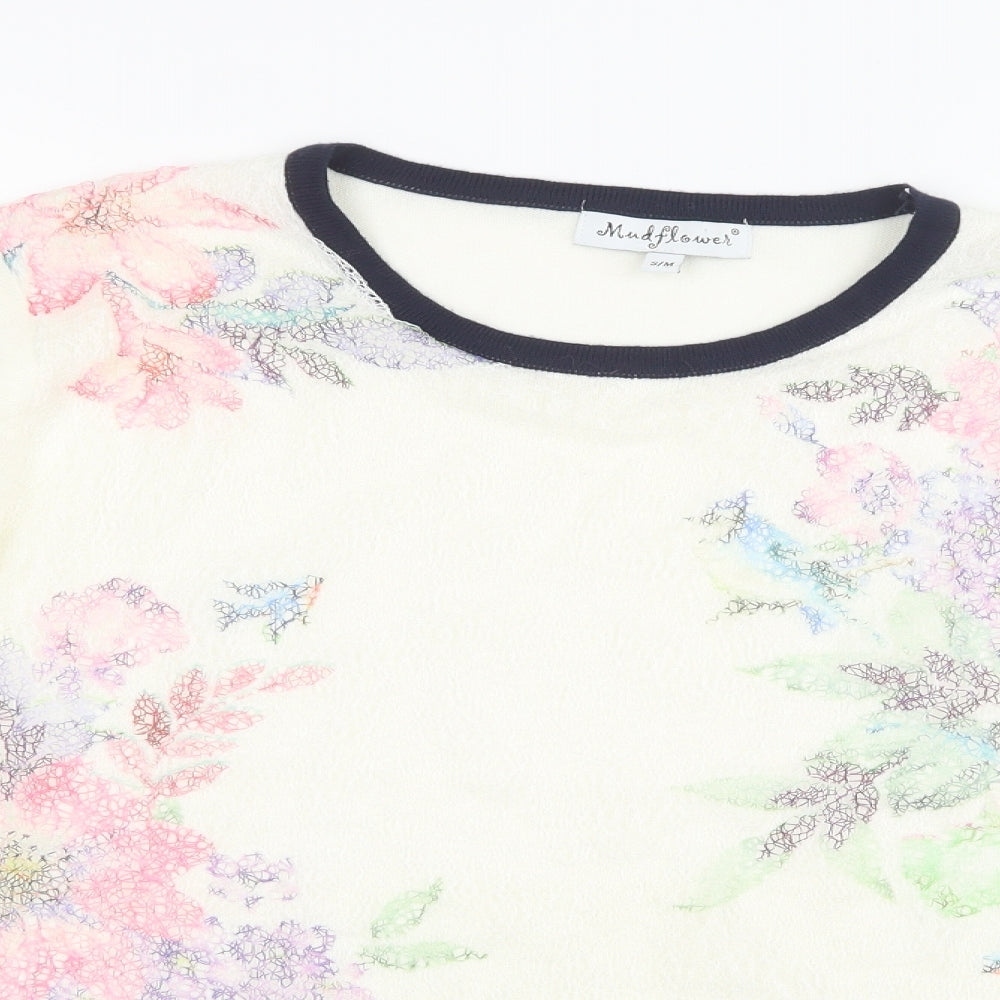 Mudflower Womens White  Knit Pullover Jumper Size S