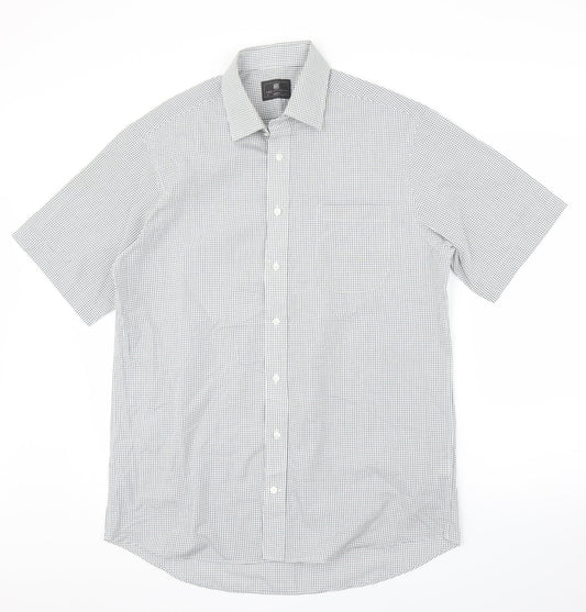 M&S Mens Grey Check   Button-Up Size 16