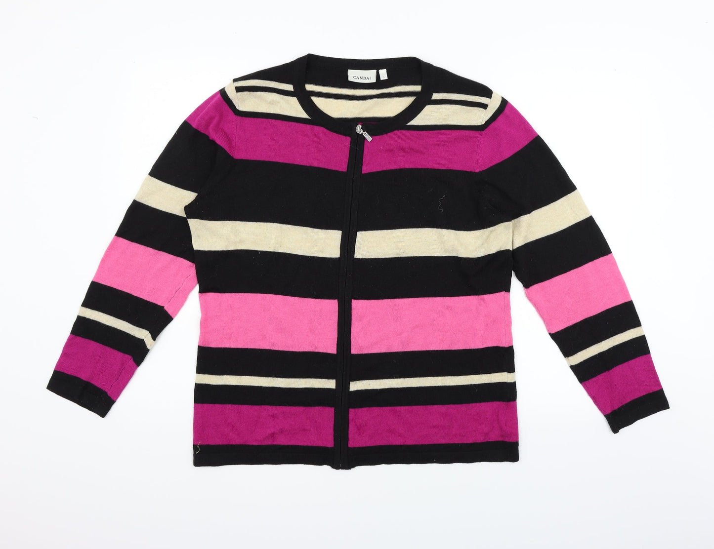 CANDA Womens Pink Striped  Full Zip Jumper Size L