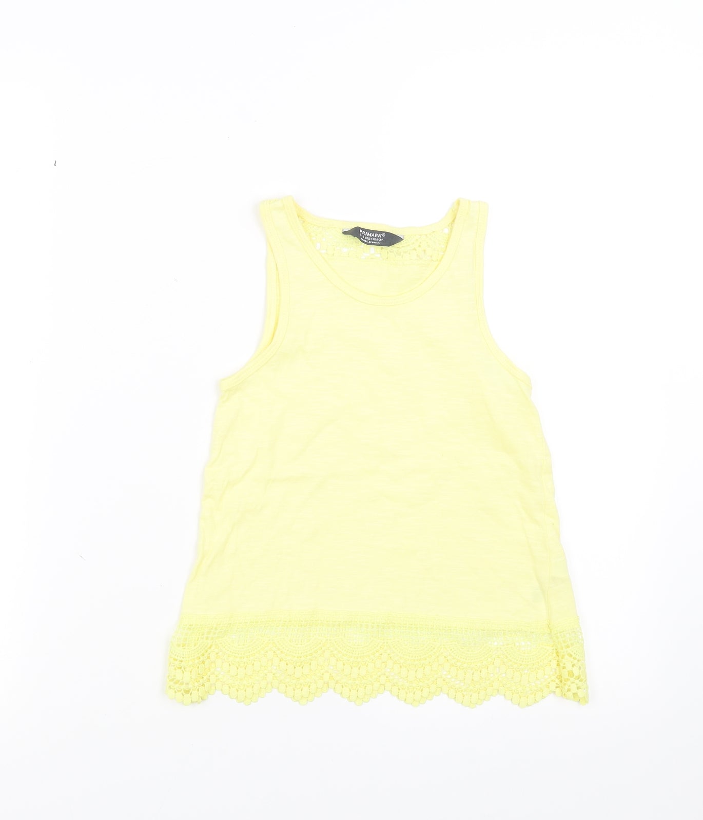 Primark Girls Yellow   Basic Tank Size 7-8 Years  - lace hem