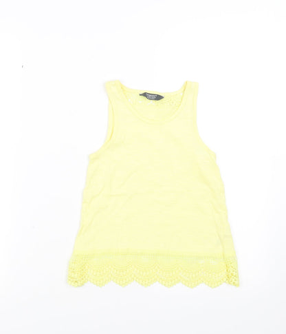 Primark Girls Yellow   Basic Tank Size 7-8 Years  - lace hem