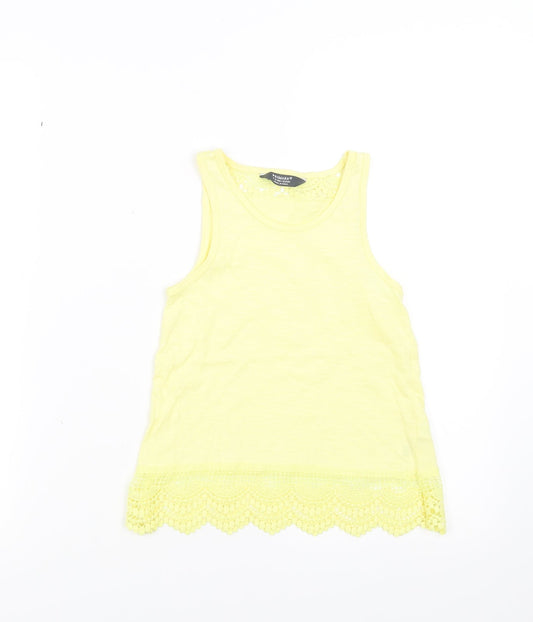 Primark Girls Yellow   Basic Tank Size 7-8 Years  - lace hem