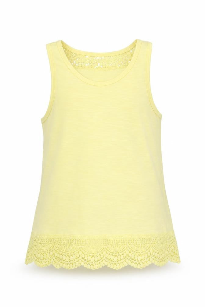 Primark Girls Yellow   Basic Tank Size 7-8 Years  - lace hem