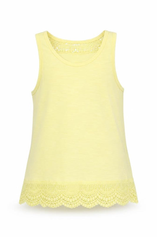 Primark Girls Yellow   Basic Tank Size 7-8 Years  - lace hem
