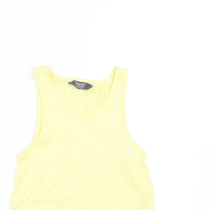 Primark Girls Yellow   Basic Tank Size 7-8 Years  - lace hem