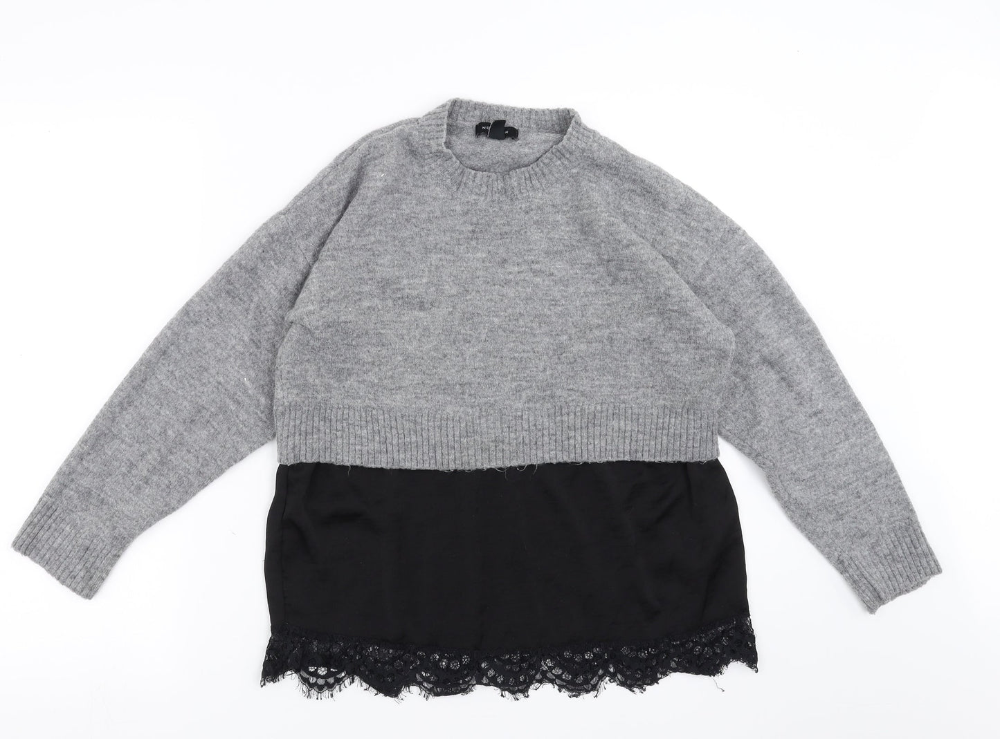 New Look Womens Grey   Pullover Jumper Size S  - lace hem
