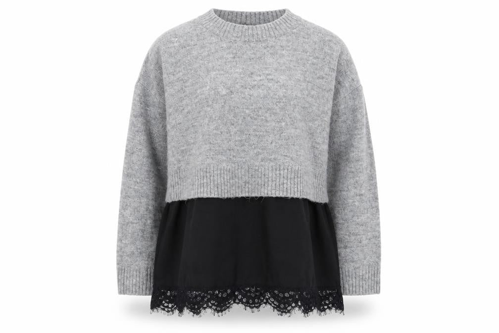 New Look Womens Grey   Pullover Jumper Size S  - lace hem