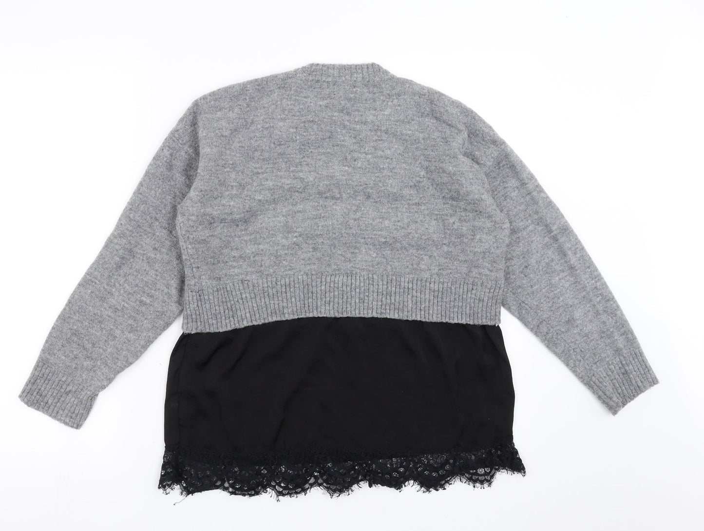 New Look Womens Grey   Pullover Jumper Size S  - lace hem