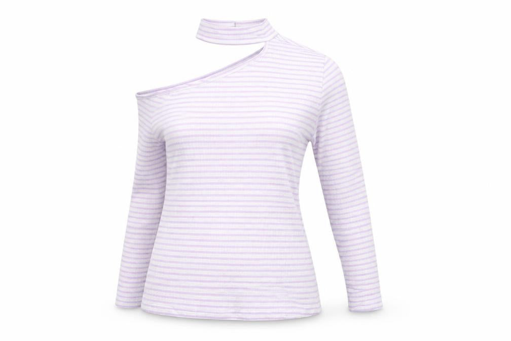 Very Womens Purple Striped  Basic T-Shirt Size 14