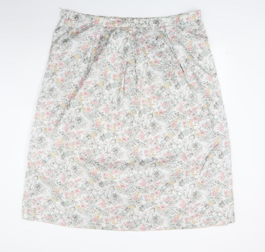 Preworn Womens White Floral  A-Line Skirt Size 42 in