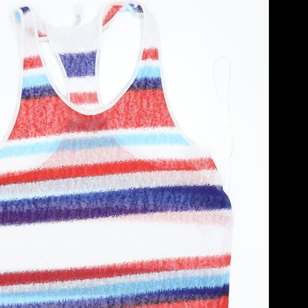 Ocean club Womens White Striped  Basic Tank Size 14