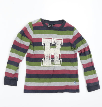 Hummel Boys Green Striped Rayon Basic T-Shirt Size 5 Years