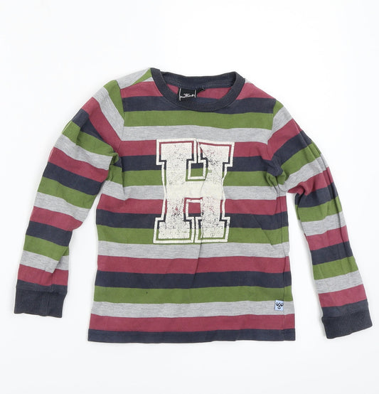 Hummel Boys Green Striped Rayon Basic T-Shirt Size 5 Years