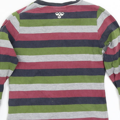 Hummel Boys Green Striped Rayon Basic T-Shirt Size 5 Years