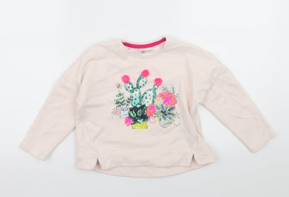 Preloved Marks and Spencer Girls Pink  Jersey Pullover Sweatshirt Size 4-5 Years  - Cactus - Front