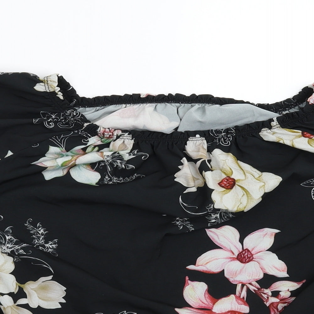 Preworn Womens Black Floral  Basic Blouse Size 6  - Oversized
