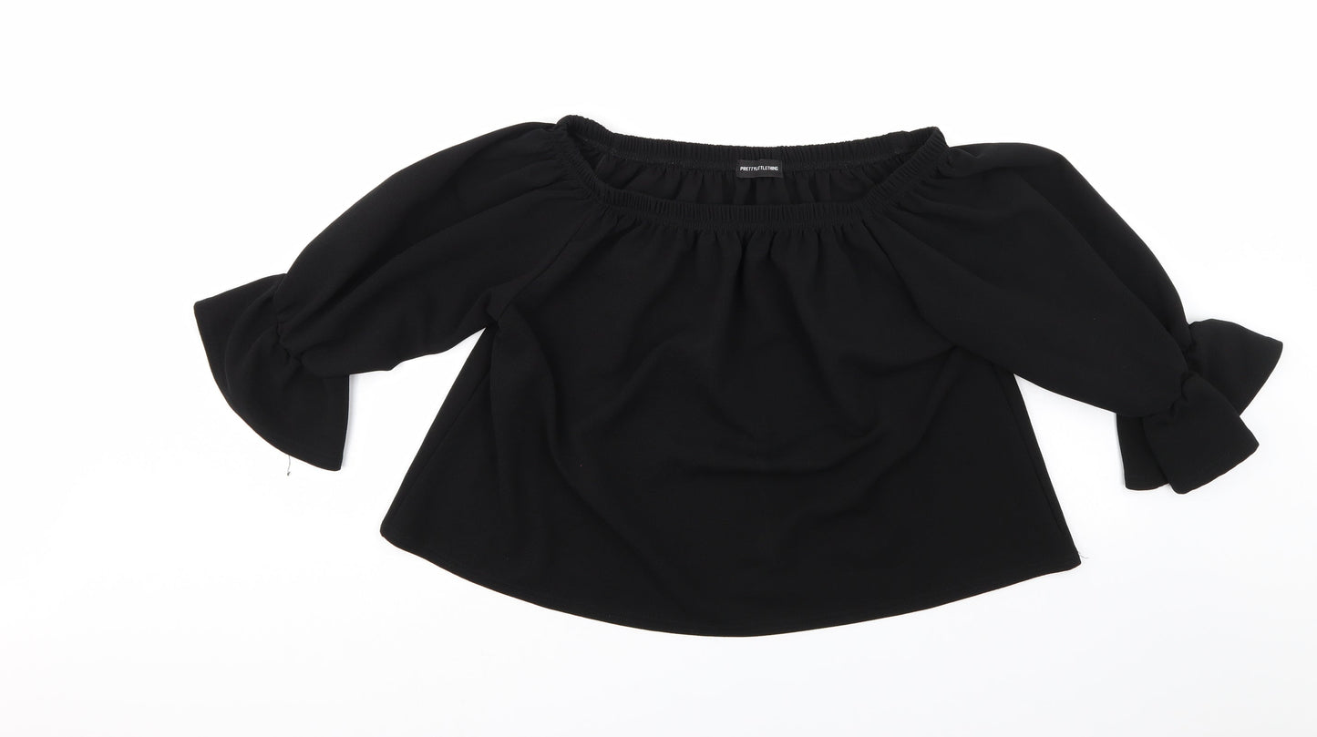 PRETTYLITTLETHING Womens Black   Basic Blouse Size M  - Cropped