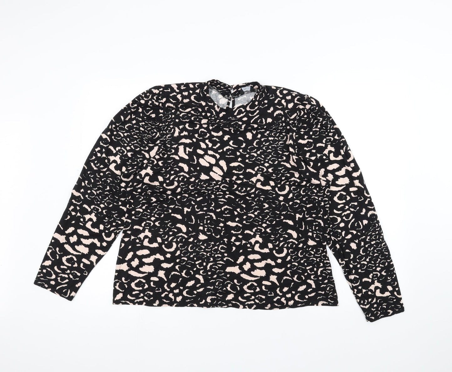 M&Co Womens Black Animal Print  Basic T-Shirt Size 18