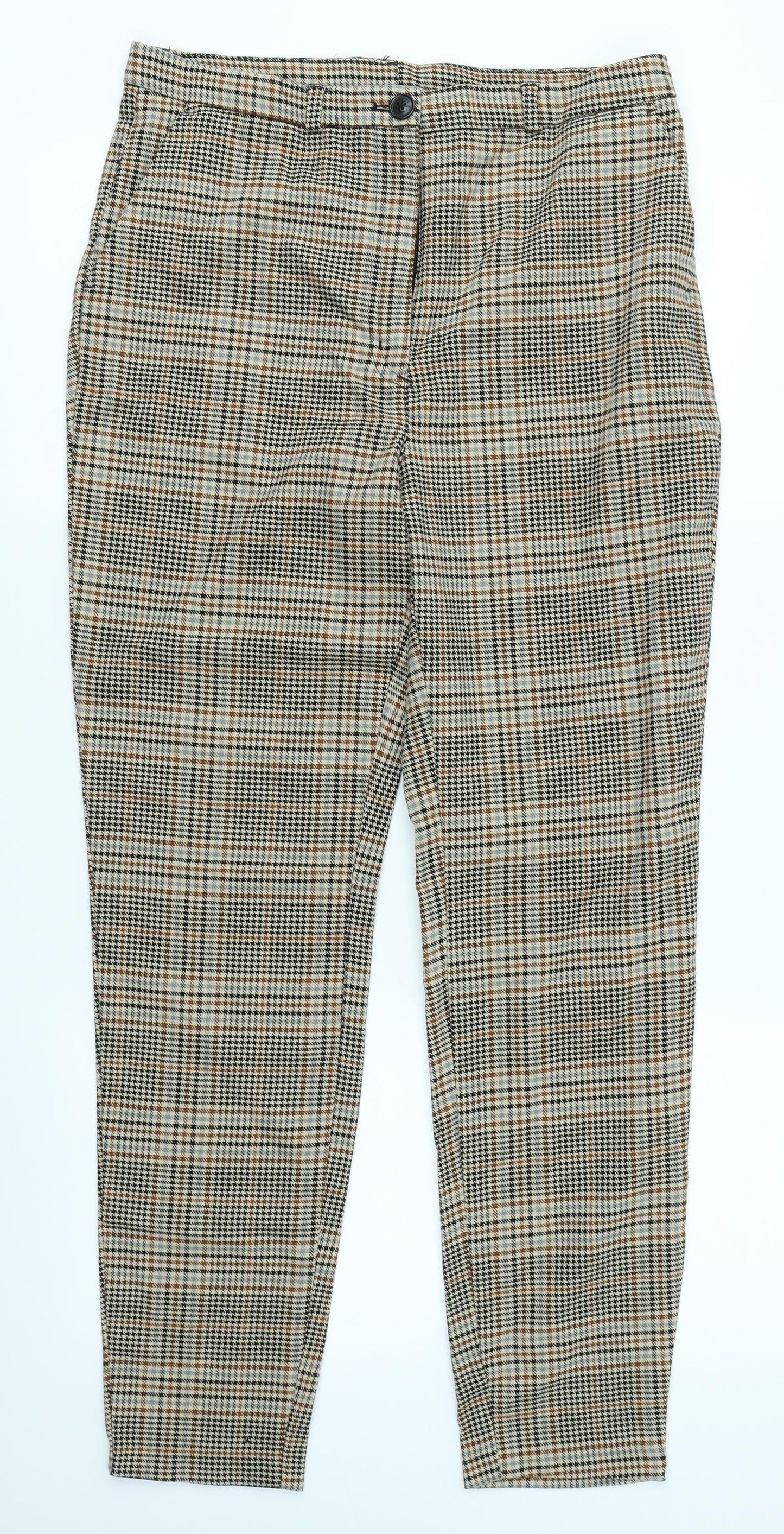 Monki Womens Brown Plaid  Trousers  Size 10 L26 in