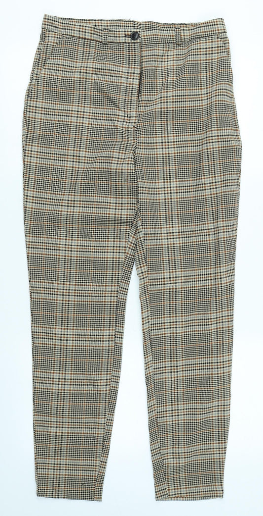 Monki Womens Brown Plaid  Trousers  Size 10 L26 in