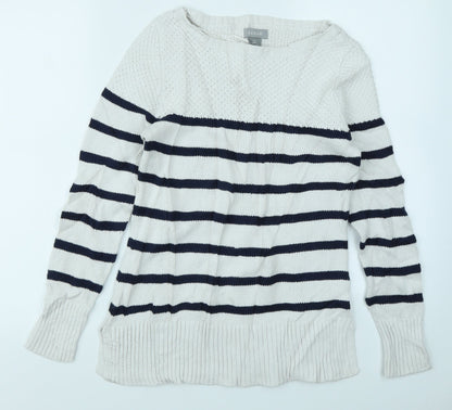 Preloved Kenar Womens White Striped  Pullover Jumper Size S - Front