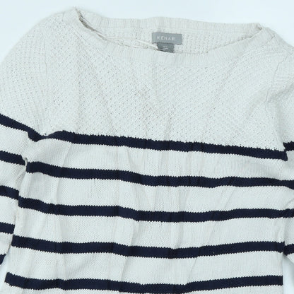 Preloved Kenar Womens White Striped  Pullover Jumper Size S - Detail