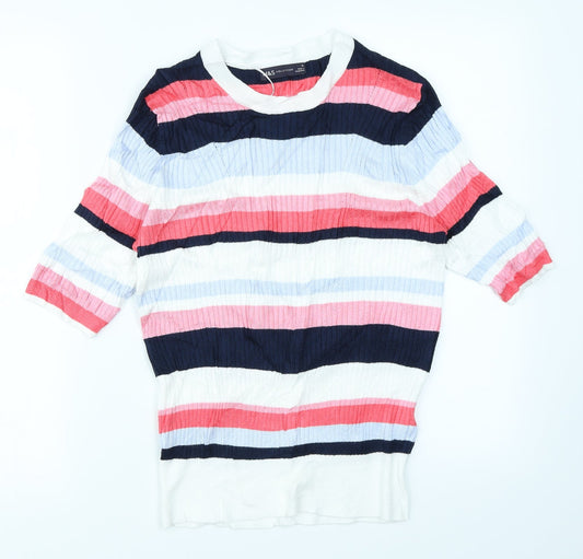 M&S Collection Womens White Striped  Pullover Jumper Size 12