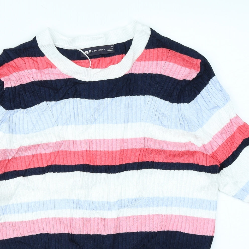 M&S Collection Womens White Striped  Pullover Jumper Size 12