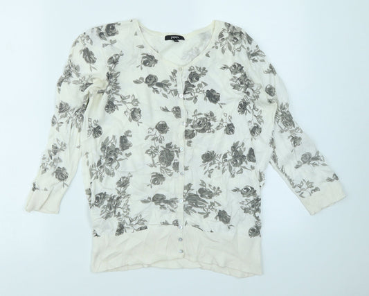Papaya Womens White Floral  Cardigan Jumper Size 12