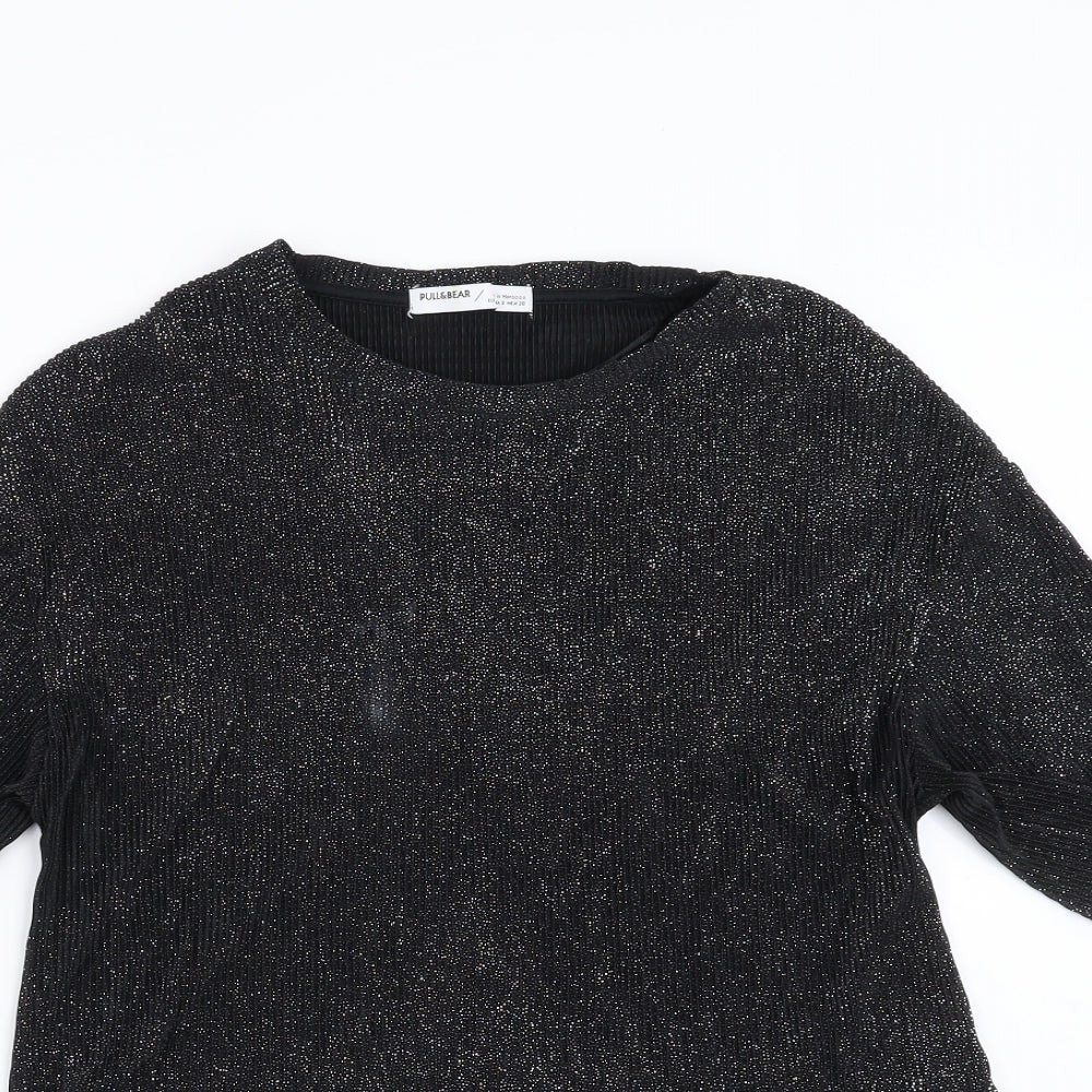 Pull&Bear Womens Black   Basic Blouse Size S  - glittery