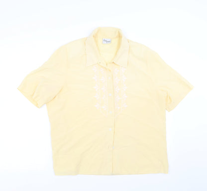 Preloved Design essentials Womens Yellow   Basic Blouse Size 16  - Embroidered detail - Front