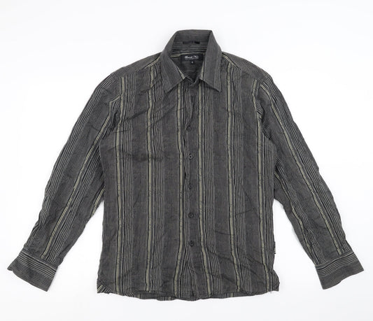 Brocade Mens Black Striped   Button-Up Size S