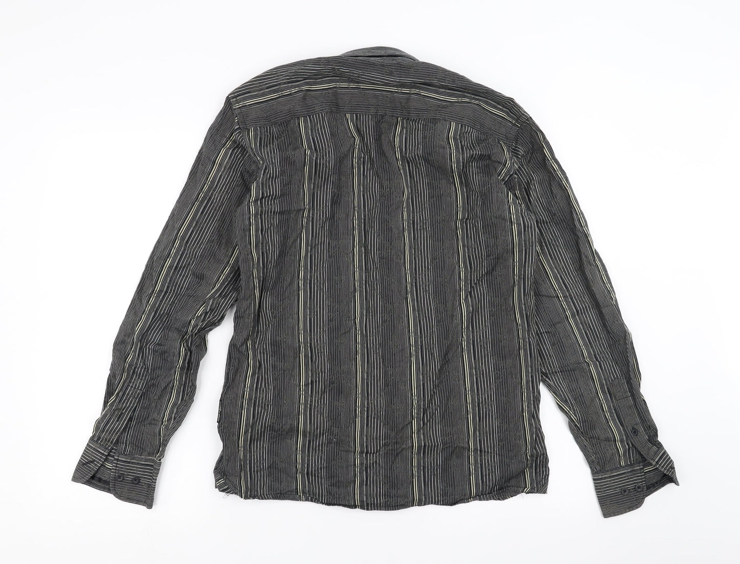Brocade Mens Black Striped   Button-Up Size S