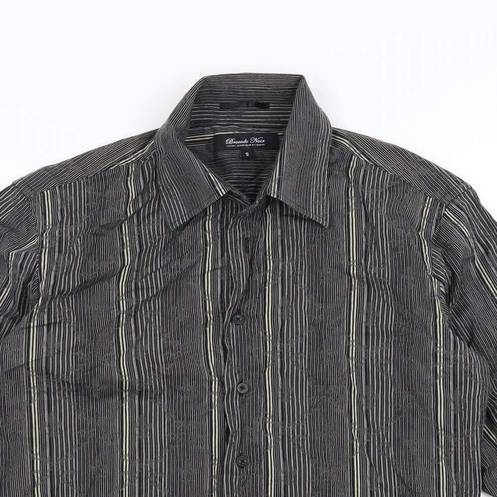 Brocade Mens Black Striped   Button-Up Size S