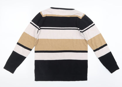 EWM Womens Black Striped Knit Pullover Jumper Size 10