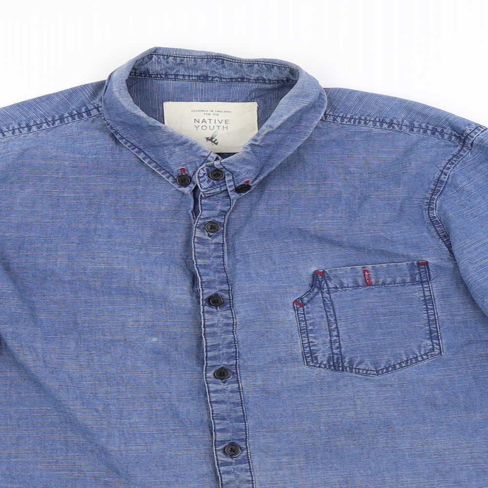Native Youth Mens Blue    Button-Up Size M