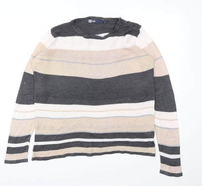 Isle  Womens Ivory Striped  Basic T-Shirt Size M