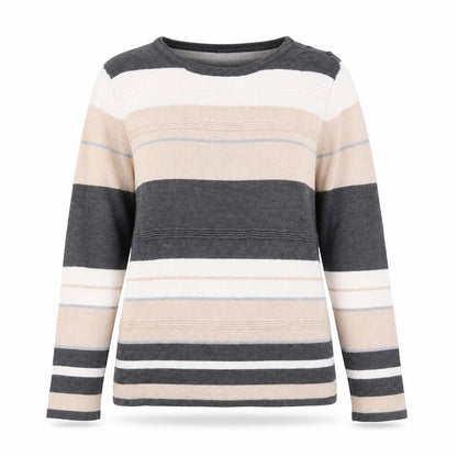 Isle  Womens Ivory Striped  Basic T-Shirt Size M