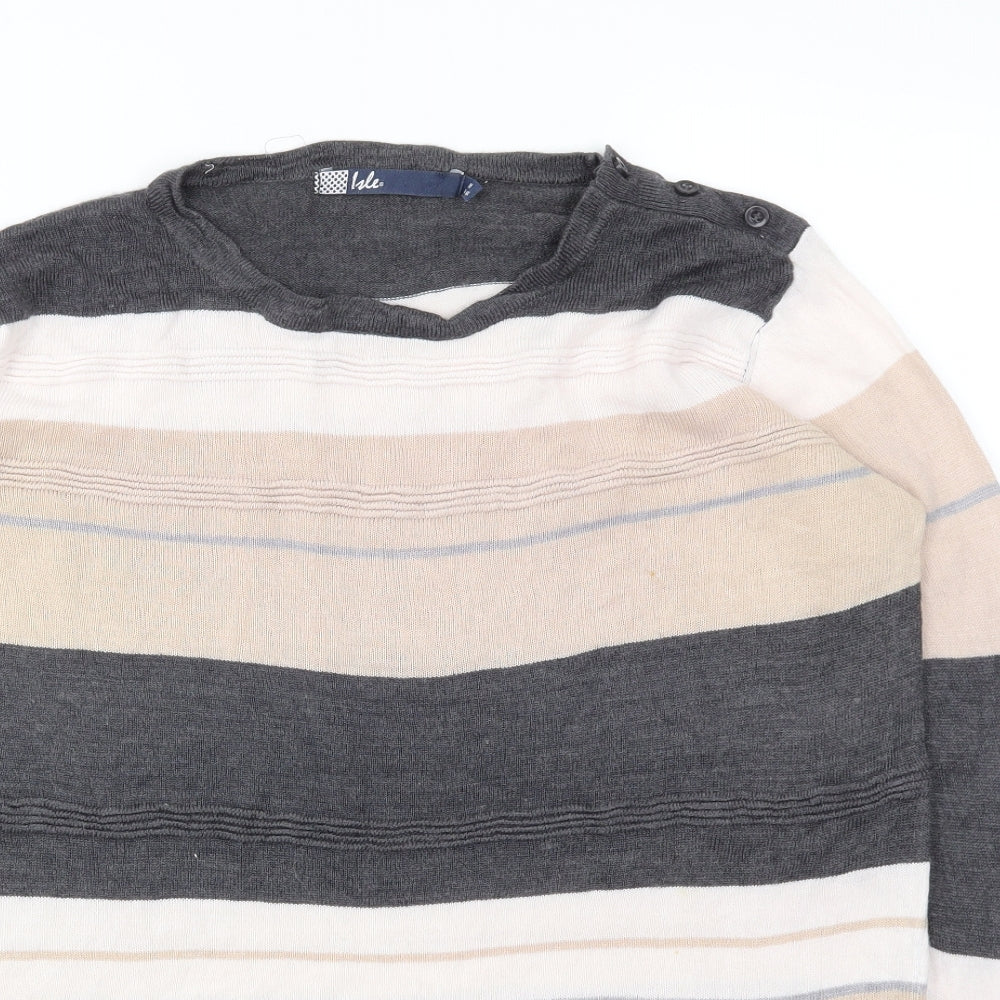 Isle  Womens Ivory Striped  Basic T-Shirt Size M