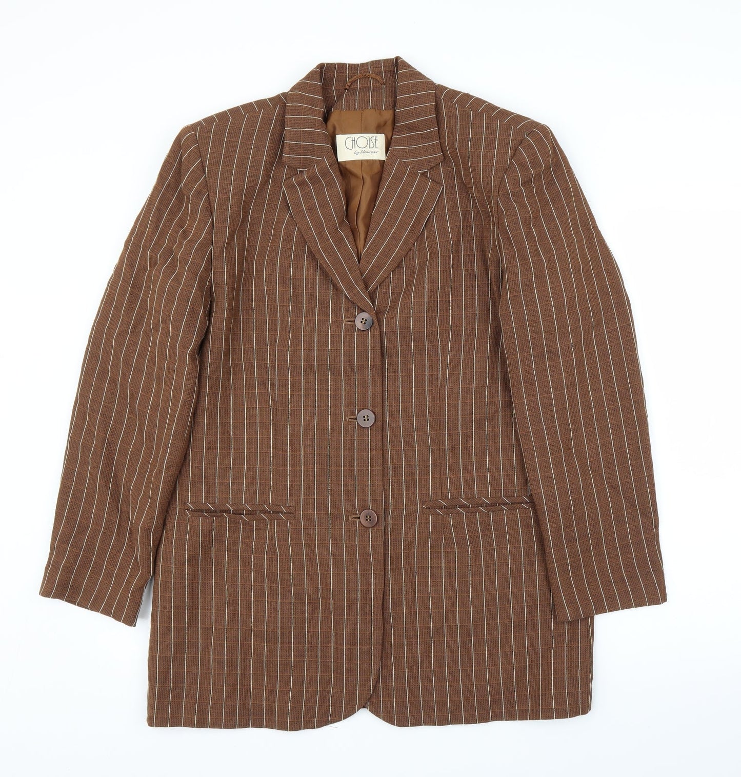 Chose Womens Brown Striped  Jacket Suit Jacket Size 14