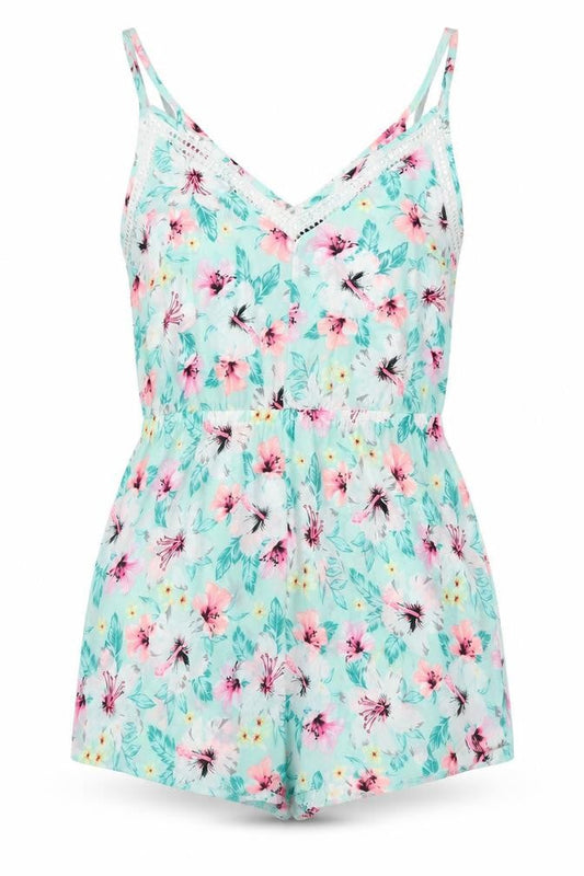 New Look Womens Blue Floral  Romper One-Piece Size L