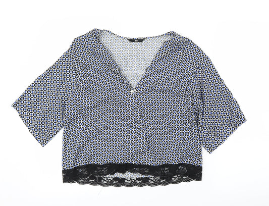 H&M Womens Blue Floral  Basic Blouse Size M