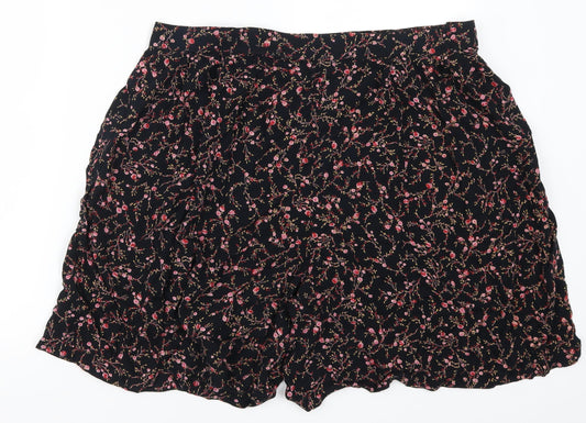Preworn Womens Black Floral  Mom Shorts Size 36 in - Pink Flowers