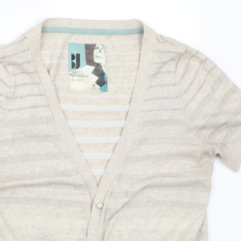 Debenhams Womens Beige Striped  Cardigan Jumper Size 14