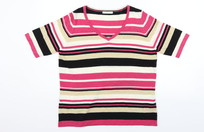 Preloved Marks and Spencer Womens Pink Striped  Pullover Jumper Size 16 - Front