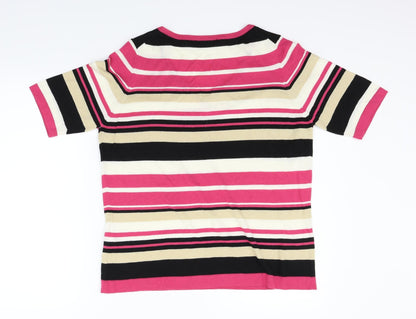 Preloved Marks and Spencer Womens Pink Striped  Pullover Jumper Size 16 - Back